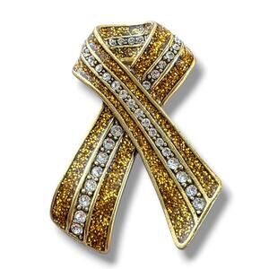 Heidi Daus "Sparkle Strong" Crystal Ribbon Brooch Pin Gold Glitter - NEW